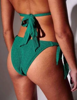 Textured Tie Side High Leg Bikini Bottoms