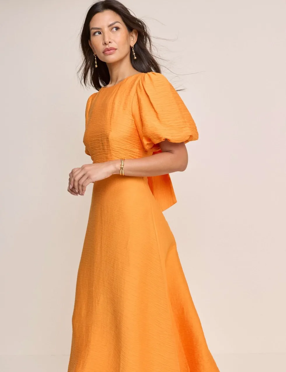 Textured Tie Waist Midi Skater Dress