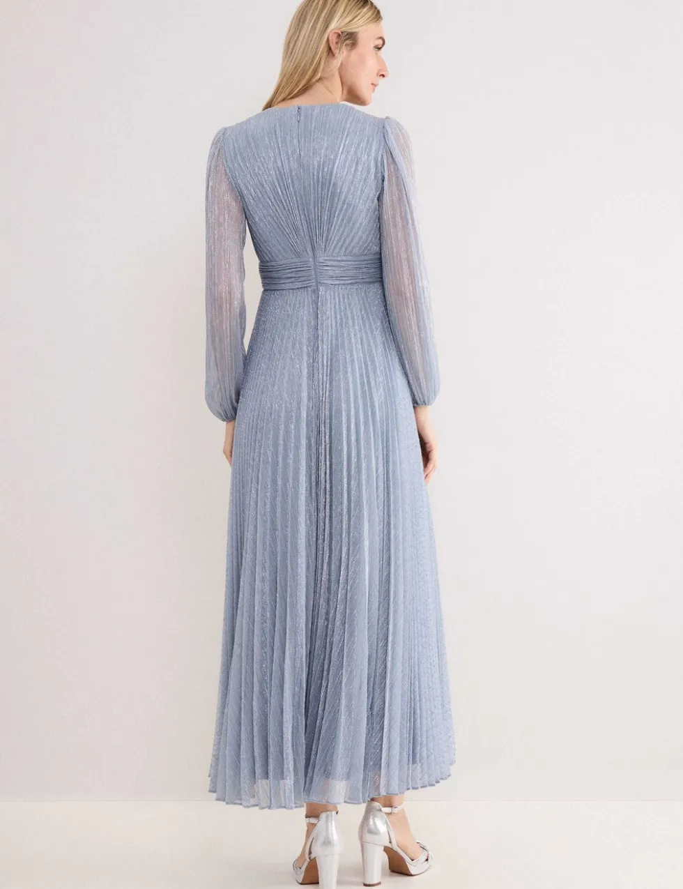 Textured V-Neck Midi Waisted Dress