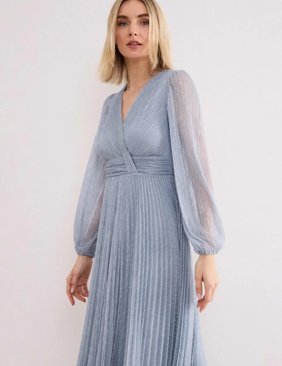 Textured V-Neck Midi Waisted Dress