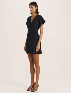 Textured V-Neck Mini Wrap Dress