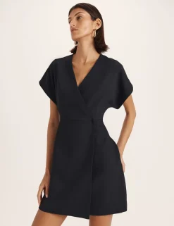 Textured V-Neck Mini Wrap Dress