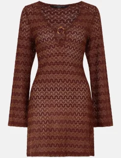 Textured V-Neck Ring Front Mini Beach Dress