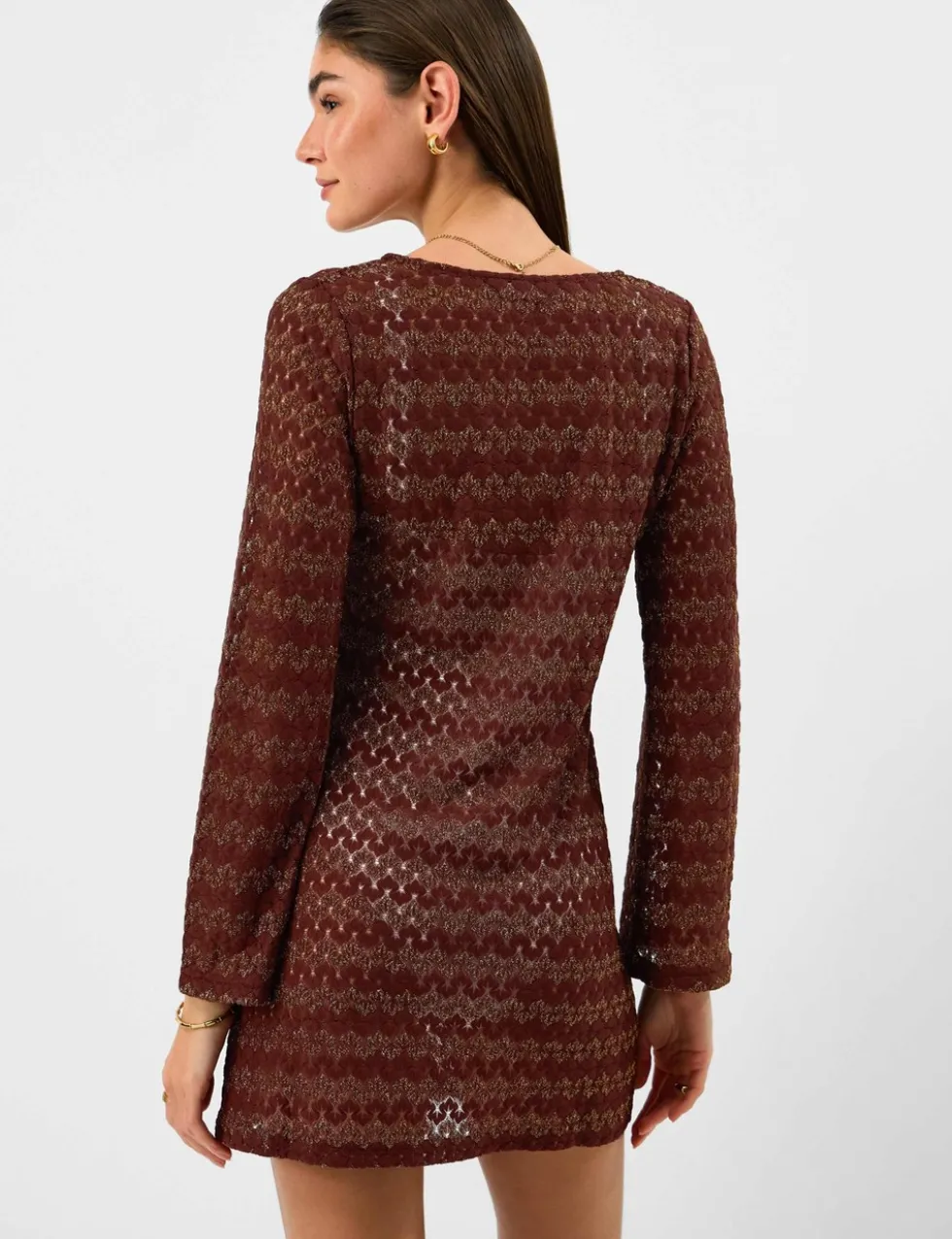 Textured V-Neck Ring Front Mini Beach Dress