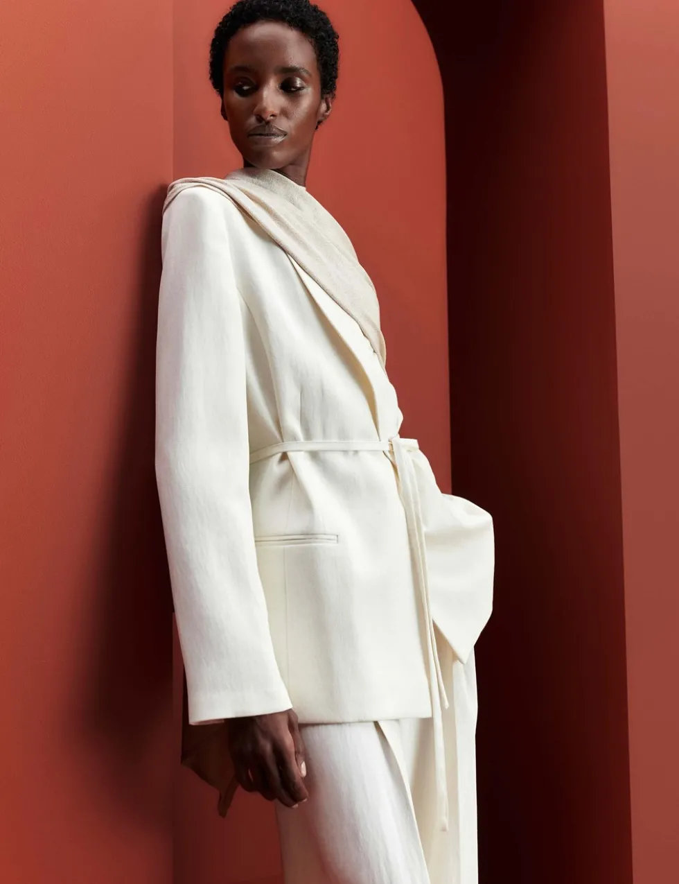 Tie Belted Blazer with Linen
