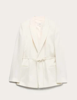 Tie Belted Blazer with Linen