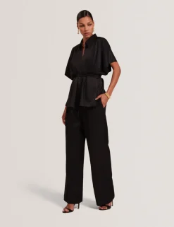 Tie Detail Collared Batwing Blouse
