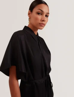 Tie Detail Collared Batwing Blouse