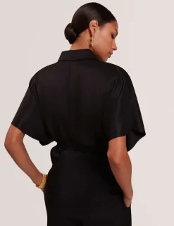 Tie Detail Collared Batwing Blouse
