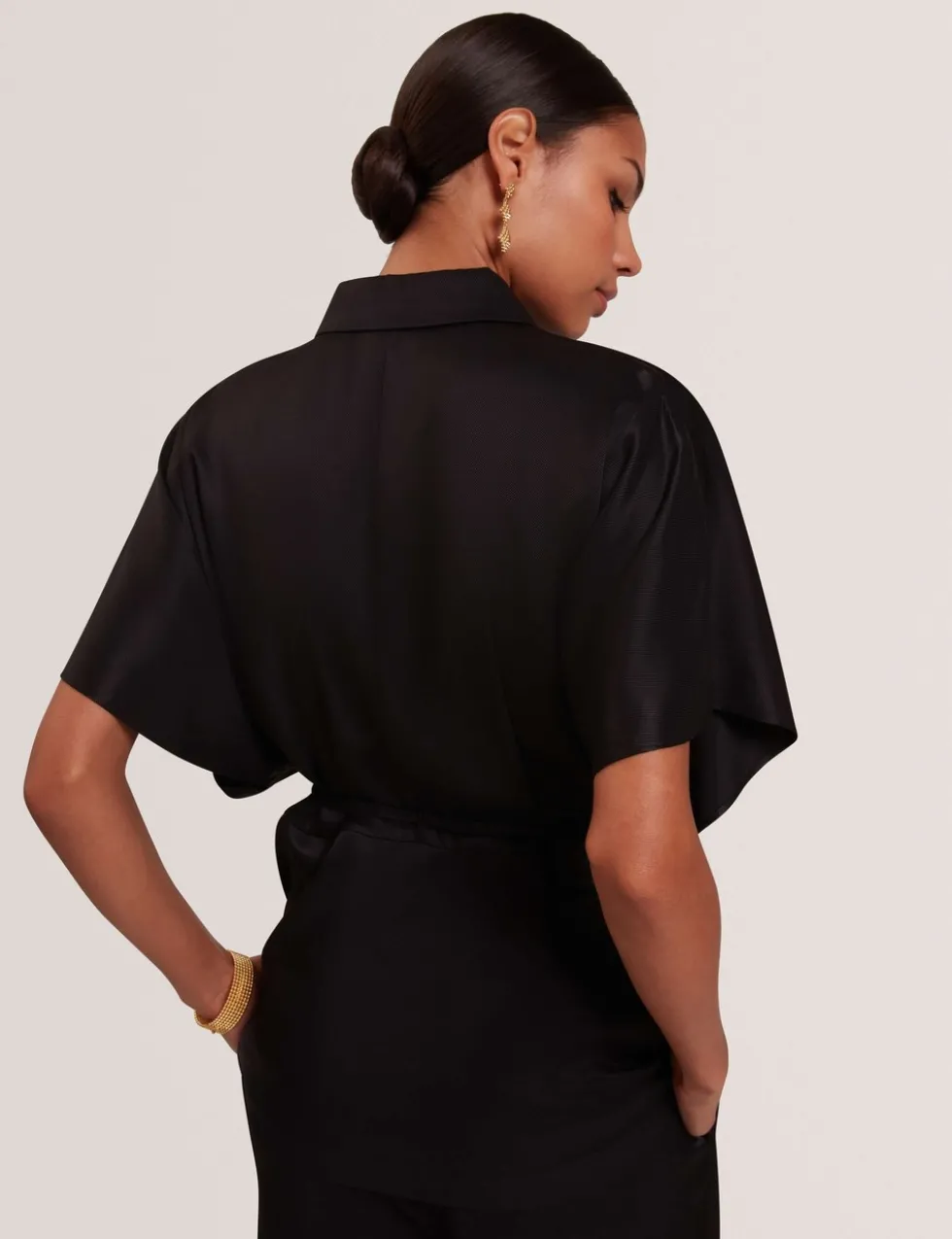 Tie Detail Collared Batwing Blouse