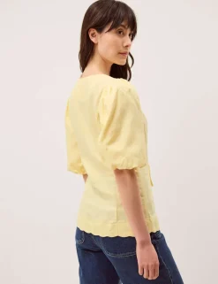 Tie Front Puff Sleeve Top with Linen