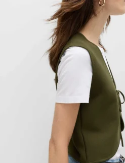 Tie Front Slim Fit Cropped Knitted Waistcoat