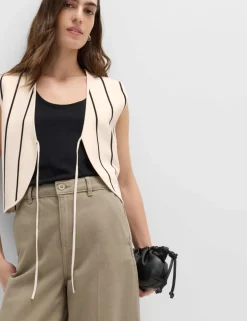 Tie Front Striped Cropped Knitted Waistcoat
