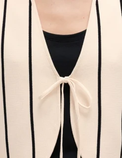 Tie Front Striped Cropped Knitted Waistcoat