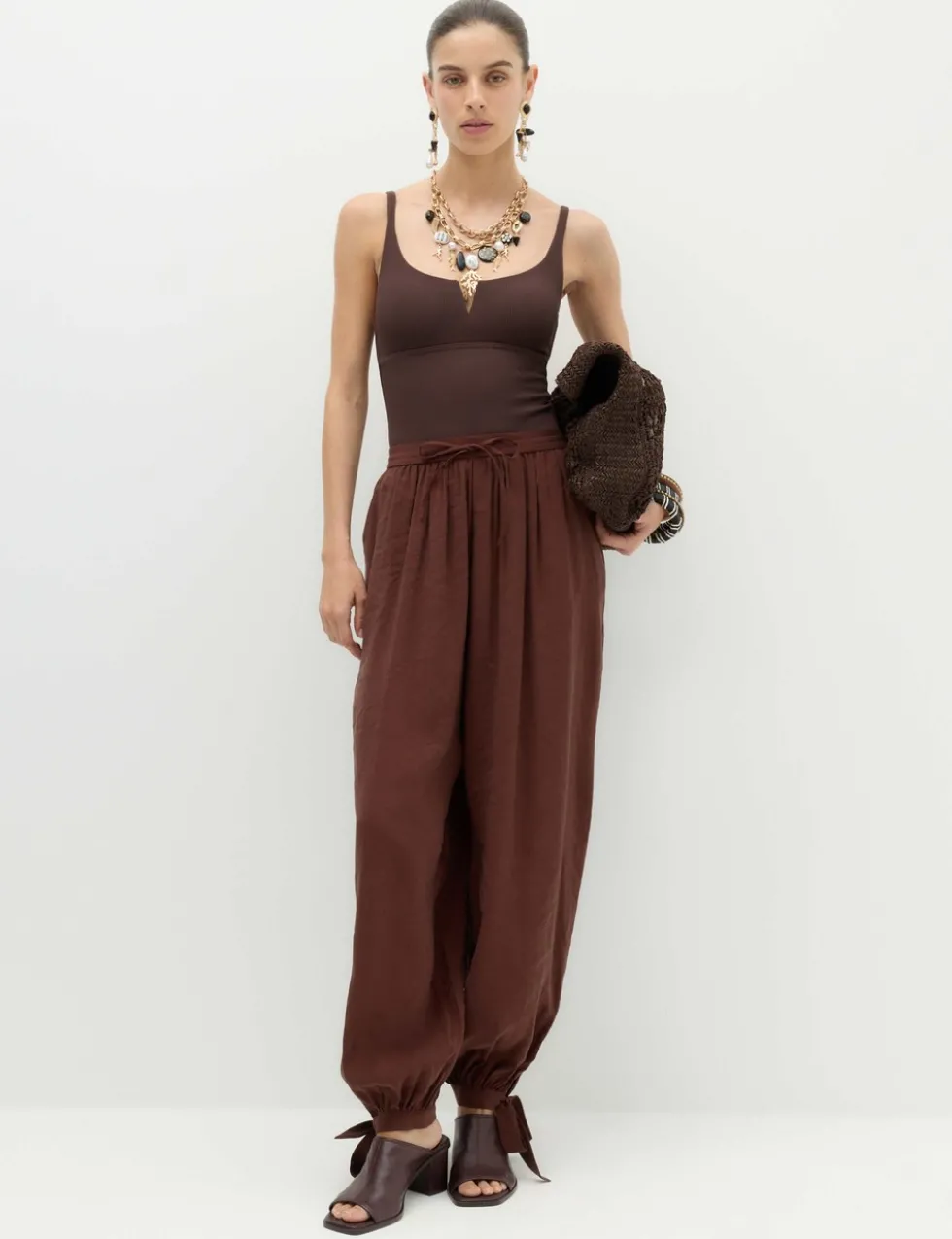 Tie Hem Drawstring Balloon Trousers
