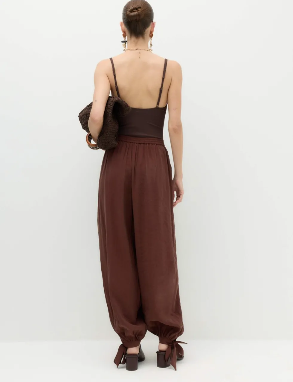 Tie Hem Drawstring Balloon Trousers