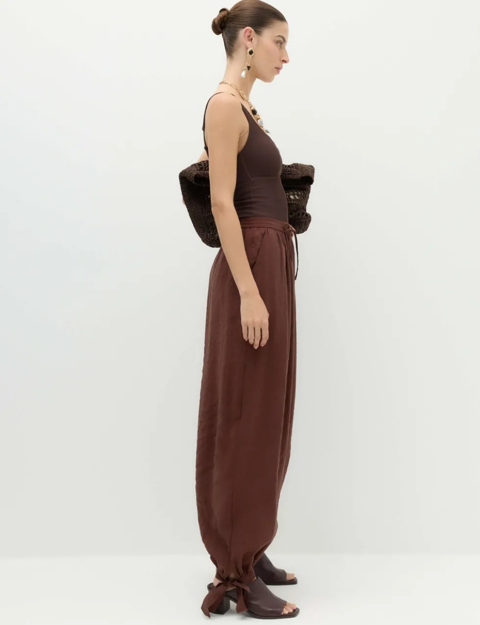 Tie Hem Drawstring Balloon Trousers