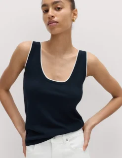 Tipped Detail Fitted Knitted Vest