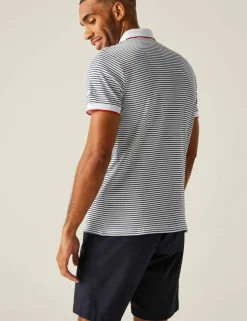 Tiver Pure Cotton Striped Tipped Polo Shirt