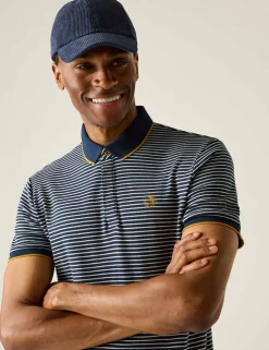 Tiver Pure Cotton Striped Tipped Polo Shirt