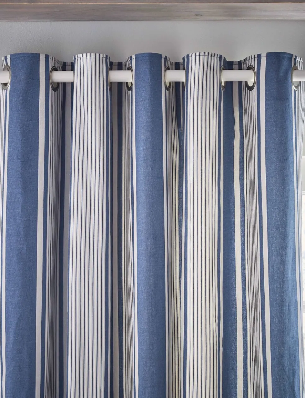 Tiverton Pure Cotton Striped Eyelet Curtains