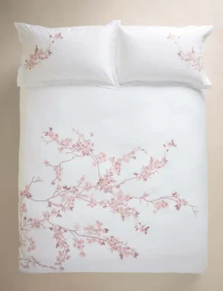 Trailing Cherry Blossom Embroidered Bedding Set