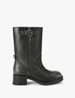 Trident Leather Block Heel Boots