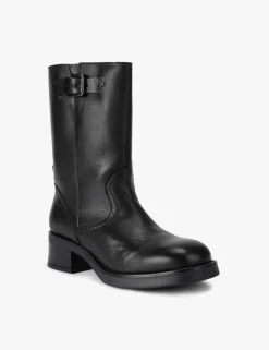 Trident Leather Block Heel Boots