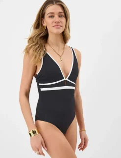 Trim Detail V-Neck Plunge Shaping Swimsuit