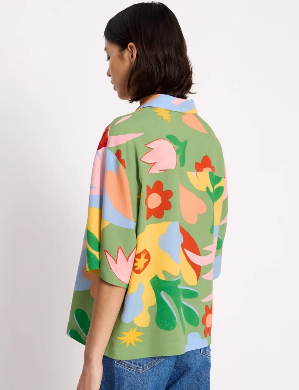Tropical Print Collared Shirt