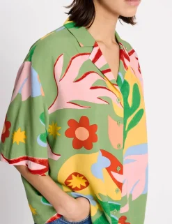 Tropical Print Collared Shirt
