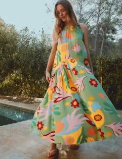 Tropical Print Halterneck Maxi Dress