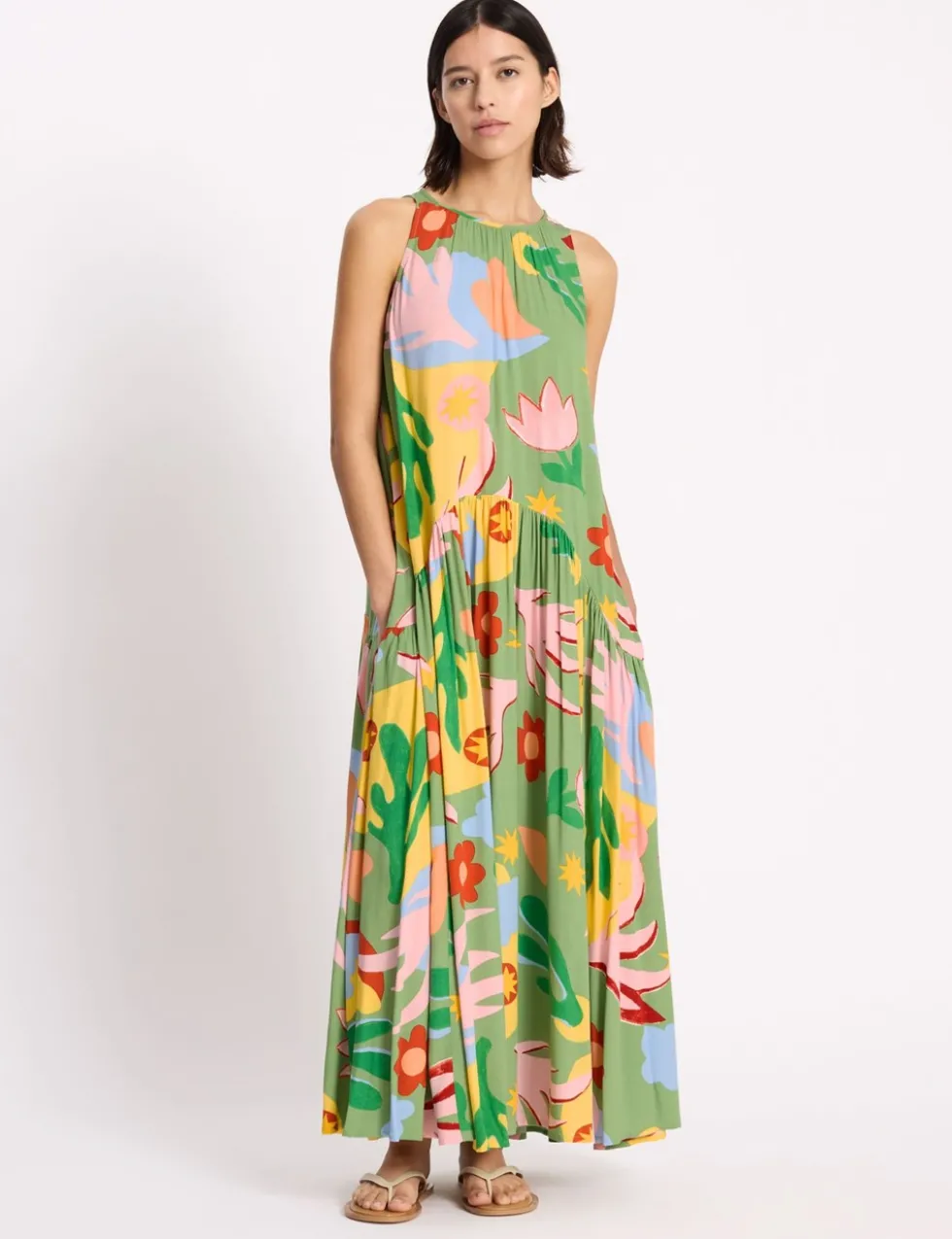 Tropical Print Halterneck Maxi Dress