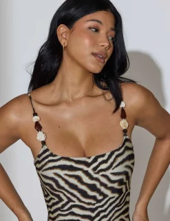 Tummy Control Animal Print Padded Beaded Strap Swimsuit