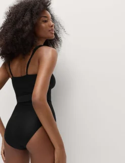 Tummy Control Honey Comb Textured Belted Swimsuit