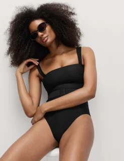 Tummy Control Honey Comb Textured Belted Swimsuit