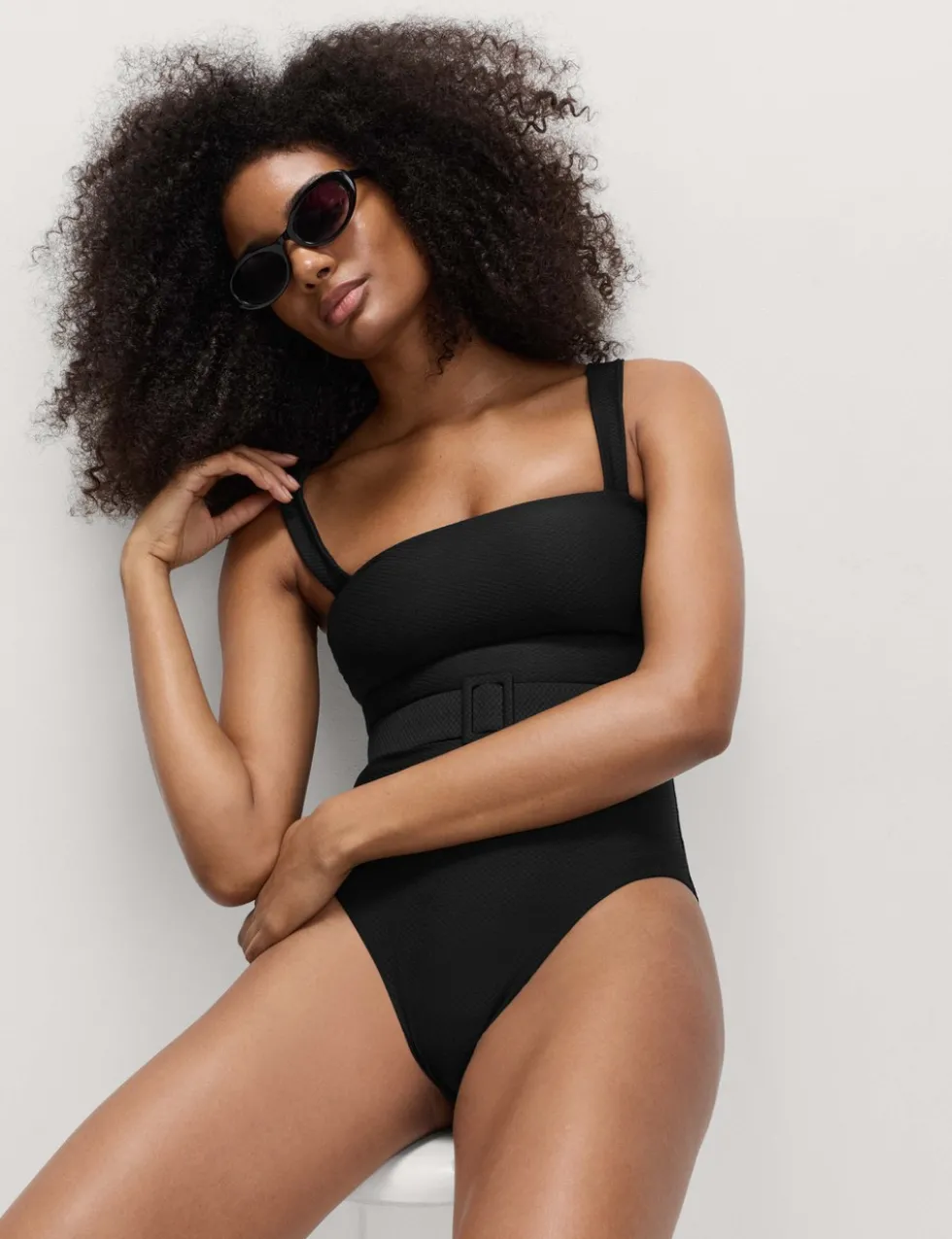 Tummy Control Honey Comb Textured Belted Swimsuit