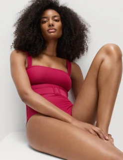 Tummy Control Honey Comb Textured Belted Swimsuit