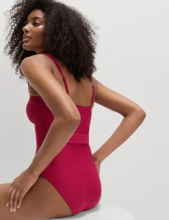 Tummy Control Honey Comb Textured Belted Swimsuit