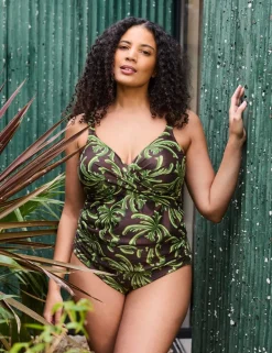 Tummy Control Palm Print Padded Tankini Top