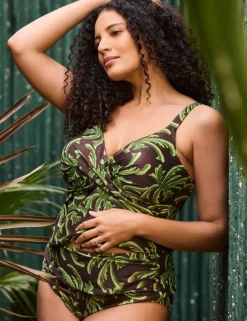 Tummy Control Palm Print Padded Tankini Top