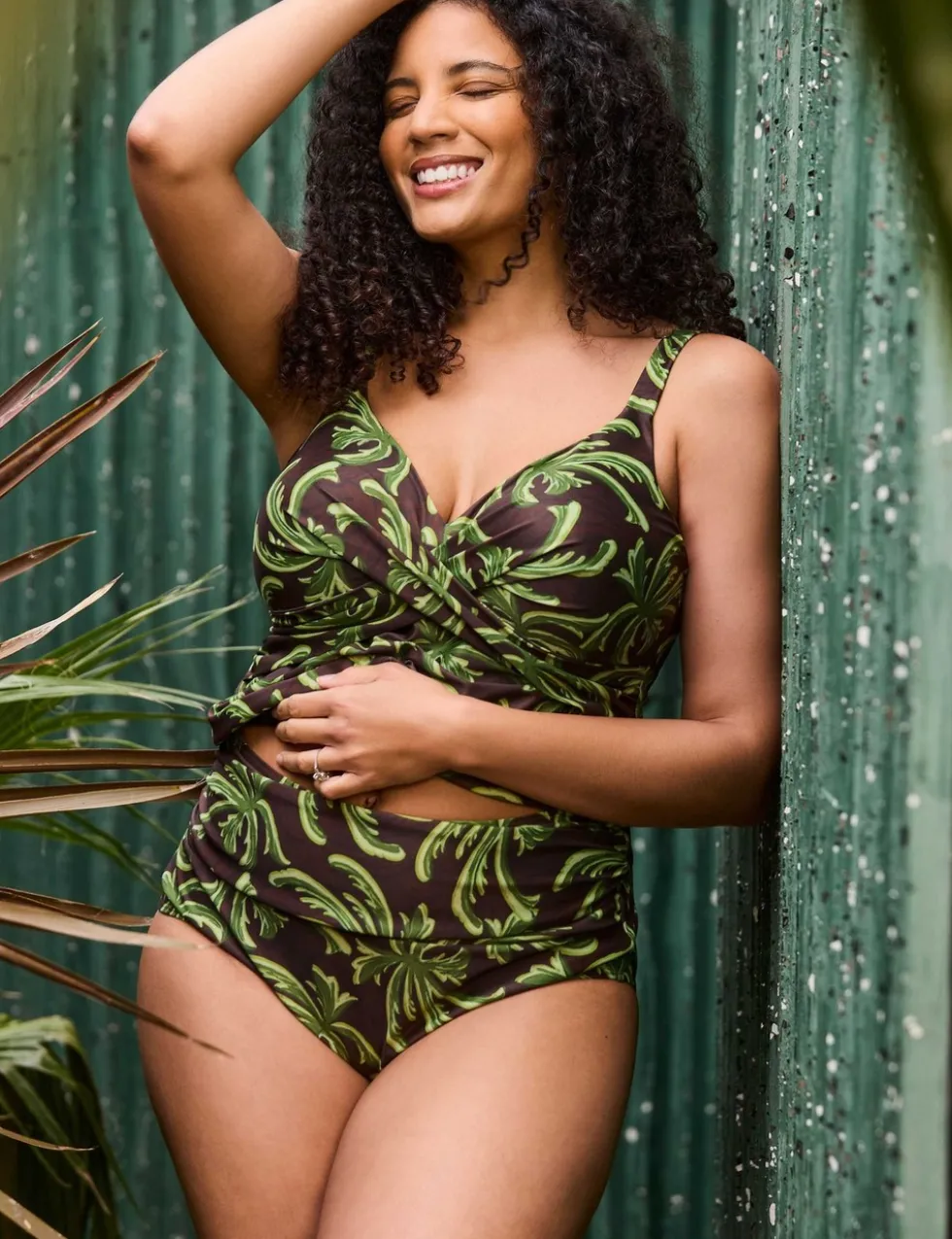 Tummy Control Palm Print Padded Tankini Top