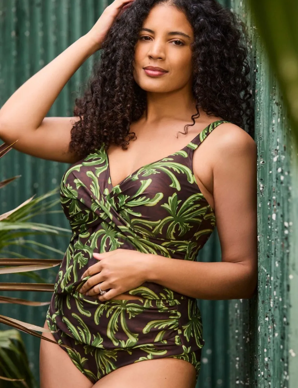 Tummy Control Palm Print Tankini Bottoms