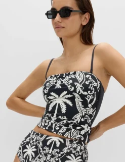 Tummy Control Printed Bandeau Tankini Top
