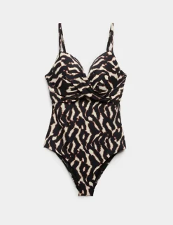 Tummy Control Wired Twist Front Plunge Swimsuit (D-F)