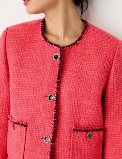 Tweed Collarless Short Jacket