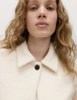 Tweed Textured Collared Jacket with Wool