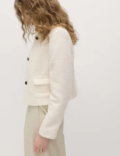 Tweed Textured Collared Jacket with Wool