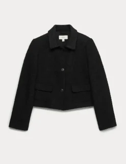 Tweed Textured Collared Jacket with Wool