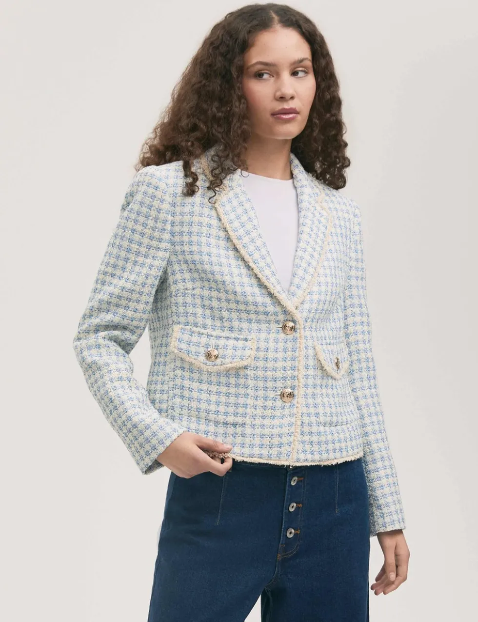 Tweed Textured Single Breasted Blazer